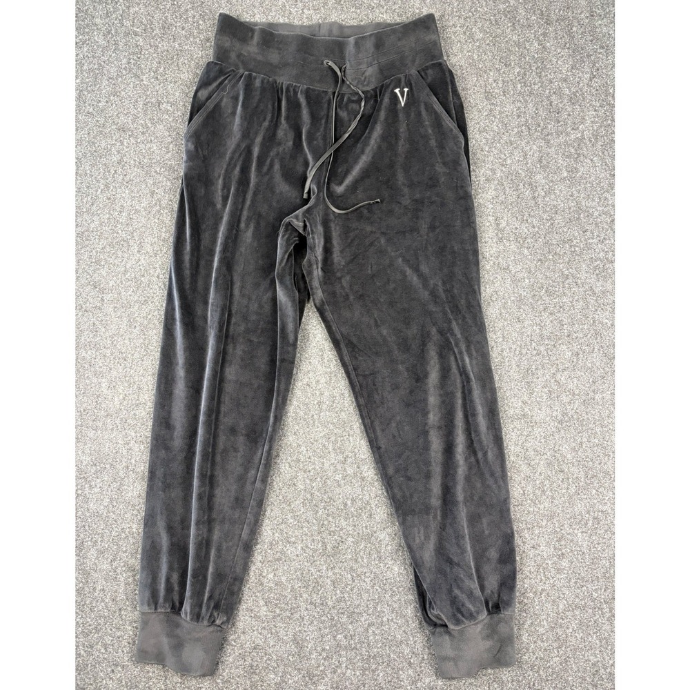 Y2K Victoria's Secret Velour Jogger Pants Gray Drawstring Lounge Sweatpants Sz M